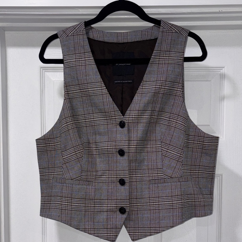 Madewell Waisted Vest Yarn Dye Plaid Italian Fabric Wool Blend
